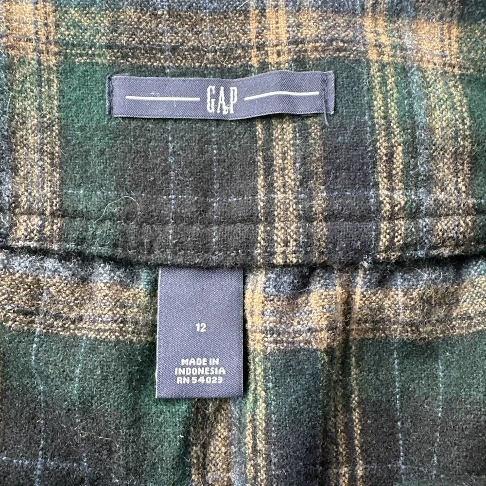 Gap Vintage Women's 12 Y2K Black Wool Pleated Plaid Mini Skirt Preppy Academia